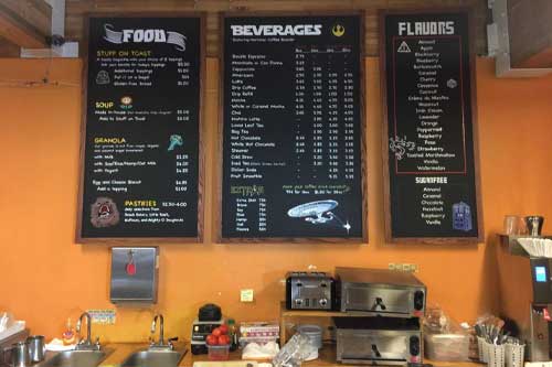 Wayward Coffehouse's menu and counter